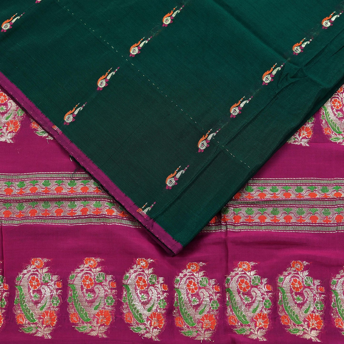 Indian Vintage Sari Green & Pink Hand Woven Sarees 100% Pure Silk Zari 5Yd Craft Fabric Sewing Dress making Quilting Crafting