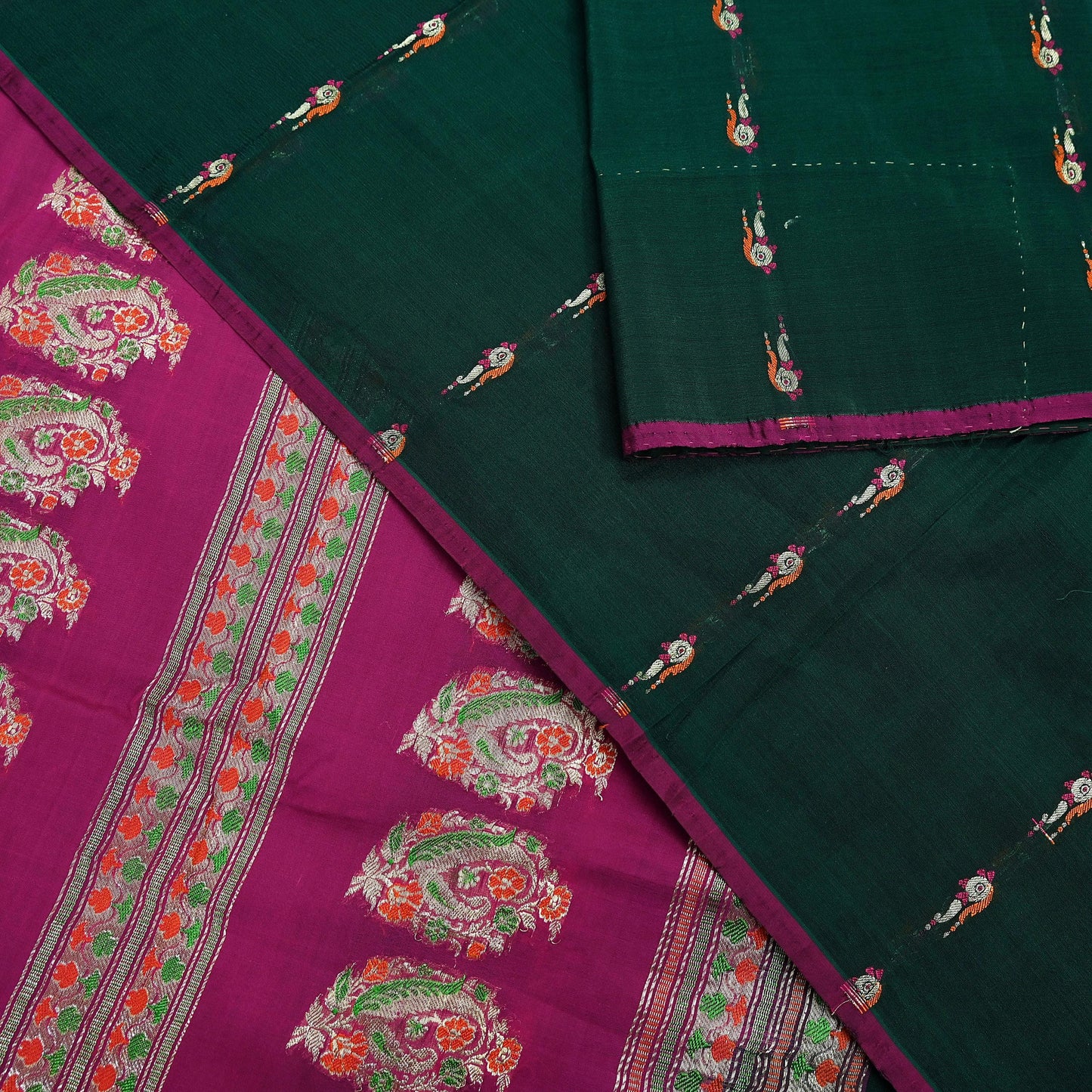 Indian Vintage Sari Green & Pink Hand Woven Sarees 100% Pure Silk Zari 5Yd Craft Fabric Sewing Dress making Quilting Crafting