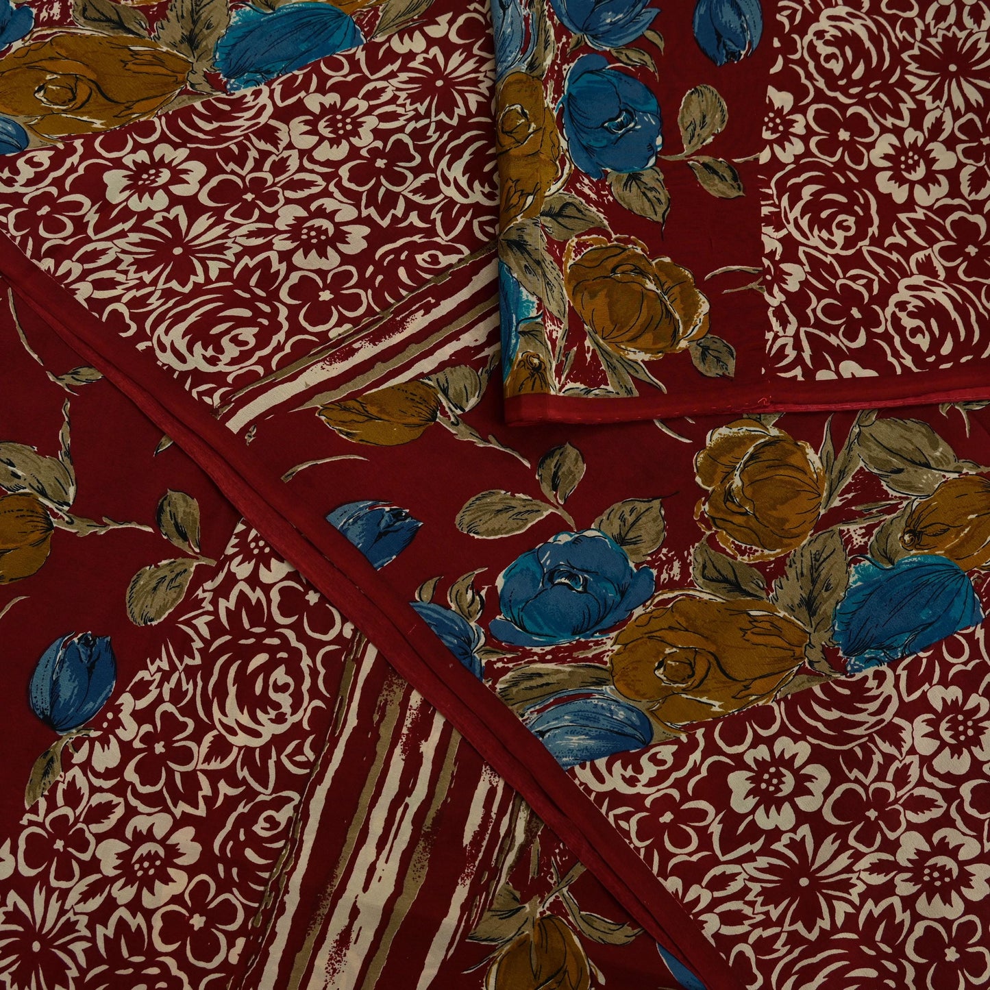 Indian Vintage Sari Maroon Pure Crepe Silk Printed Saree 5yd Sewing Floral Soft Craft Fabric Ethnic Wrap Dress making Crafting Quilting