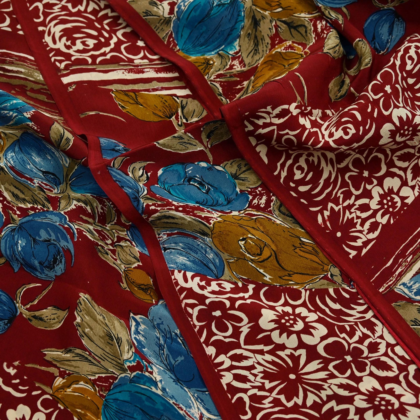 Indian Vintage Sari Maroon Pure Crepe Silk Printed Saree 5yd Sewing Floral Soft Craft Fabric Ethnic Wrap Dress making Crafting Quilting