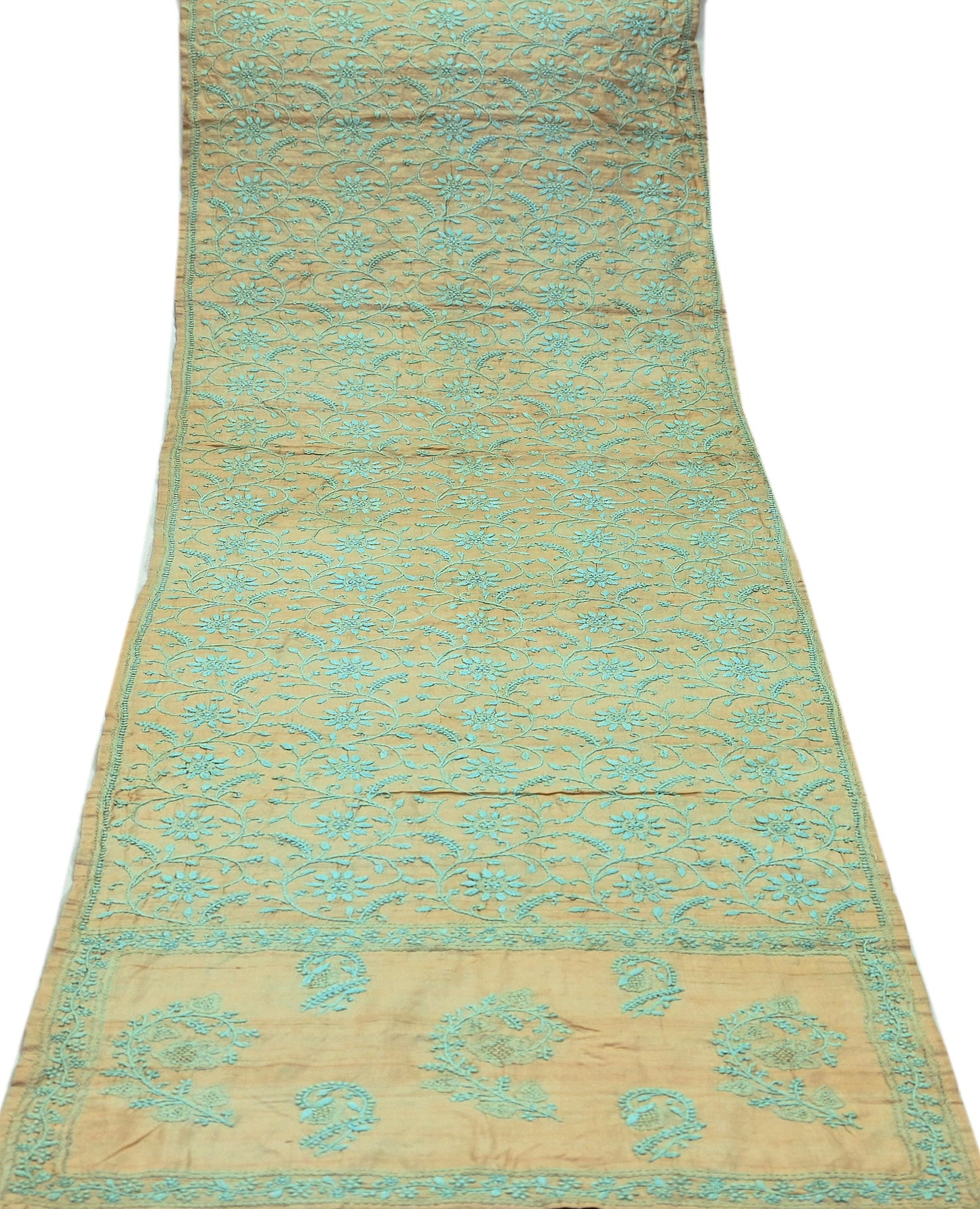 Indian Vintage Beige Dupatta Long Stole Pure silk Handmade Chikankari Scarves Veil Scarf Wrap Zari Floral Design