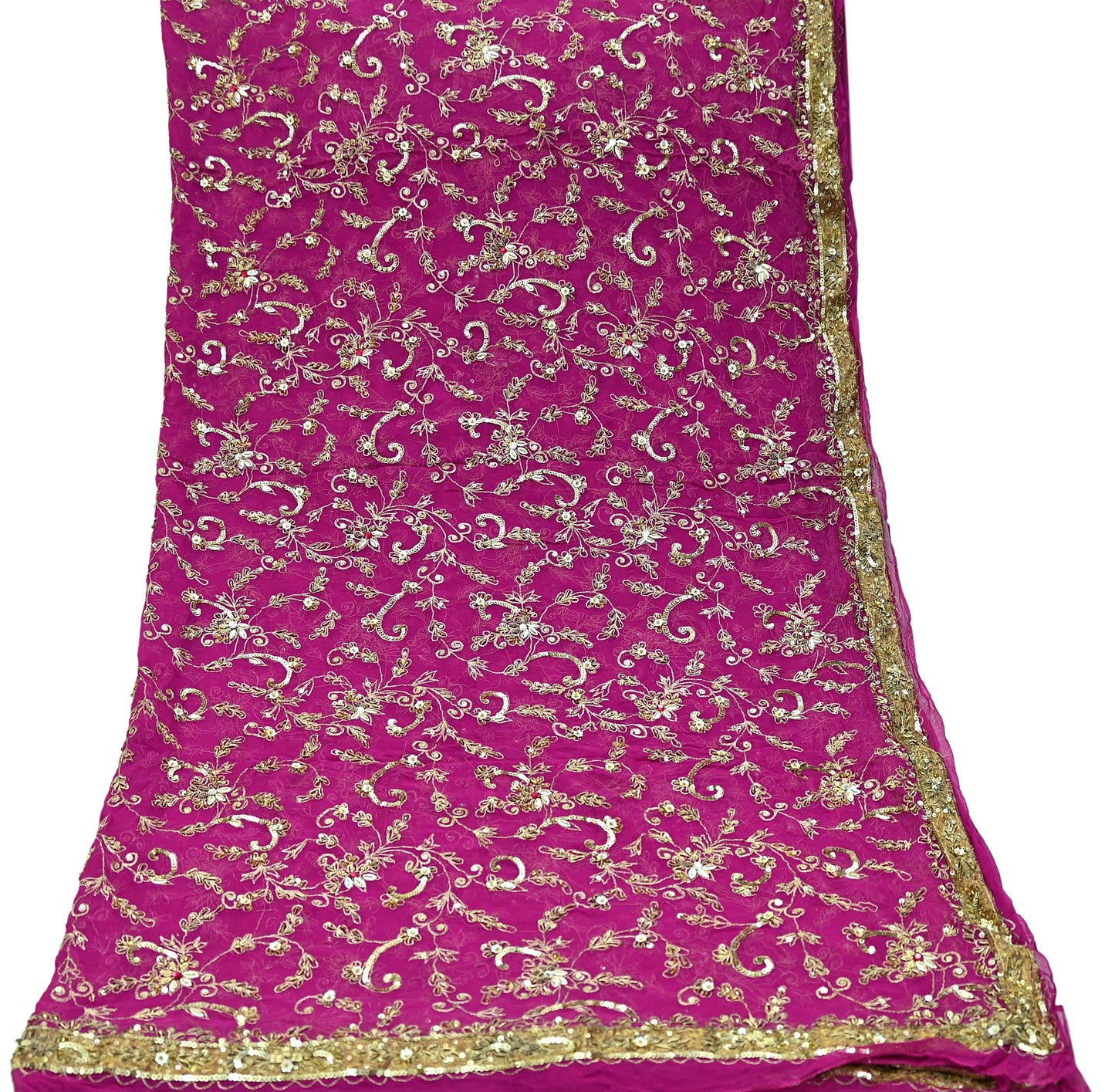 Indian Vintage Heavy Pink Dupatta Pure Georgette Silk Long Stole Hand Embroidered Scarves Scarf Zari Zardozi Bridal/Wedding Veil