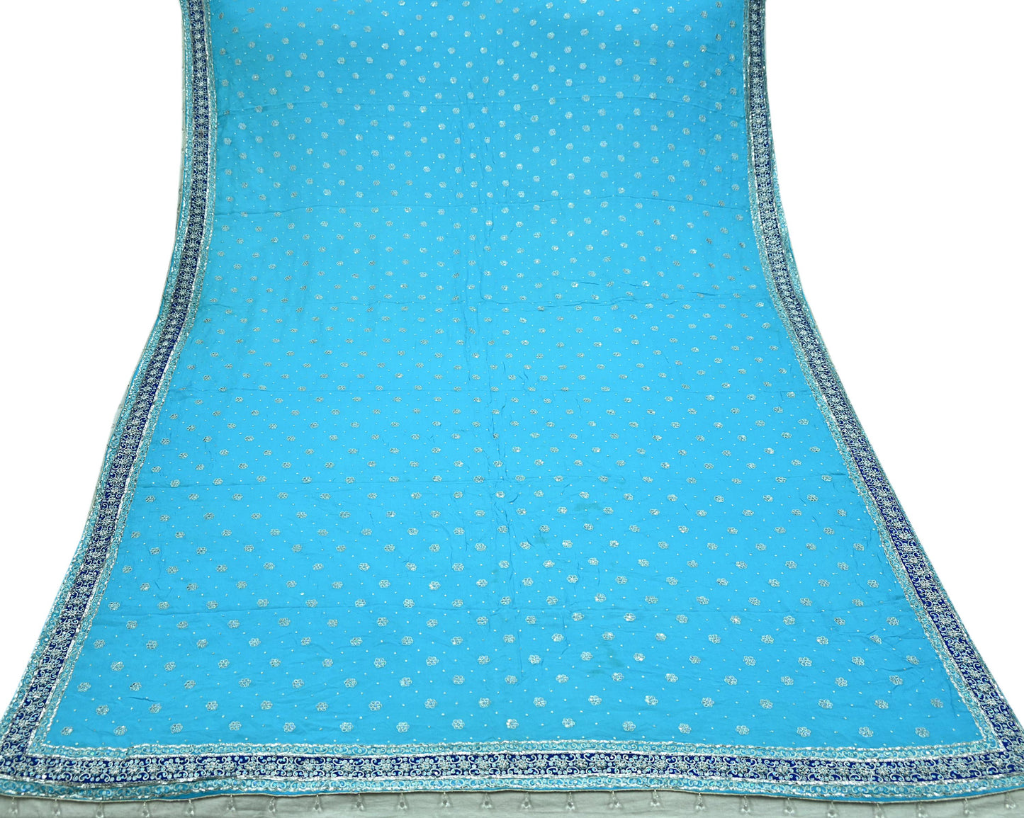 Indian Vintage Heavy Blue Dupatta Pure silk Long Stole Hand Embroidered Hijab Scarves Veil Wrap Glass Beaded Velvet Patch