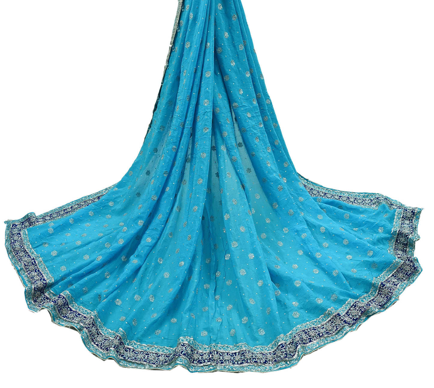 Indian Vintage Heavy Blue Dupatta Pure silk Long Stole Hand Embroidered Hijab Scarves Veil Wrap Glass Beaded Velvet Patch