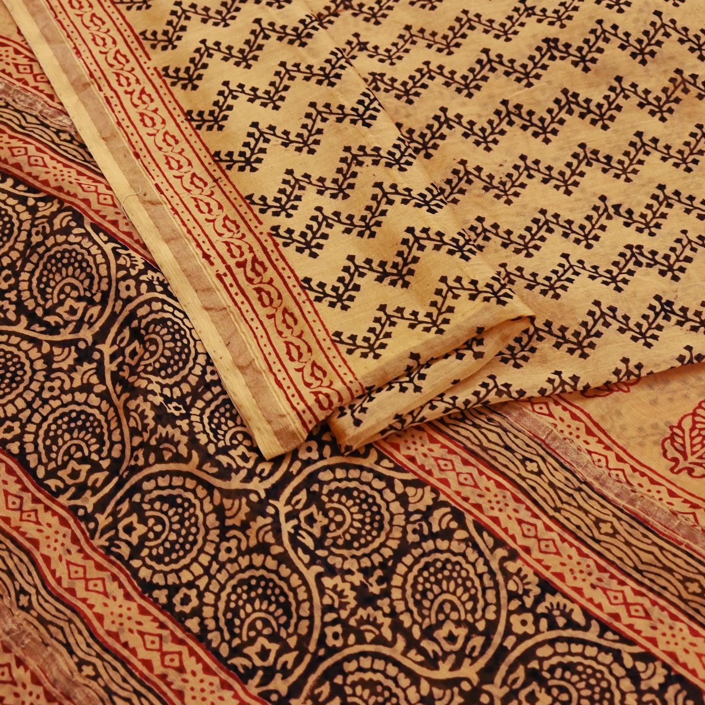 Indian Vintage Sari Saffron Pure chanderi Silk Block Printed Sarees Craft Fabric 5Yd Zari Border Floral Dress making bollywood silk sarees
