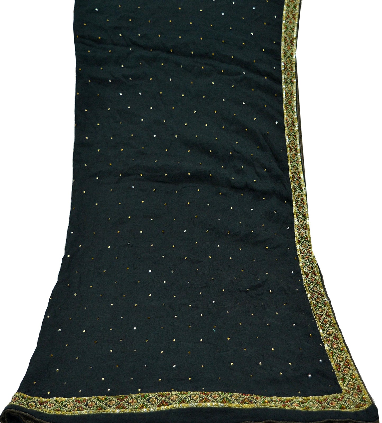 Indian Vintage Black Dupatta Pure silk Long Stole Hand Embroidered Scarves Floral Design Stole Veil Wrap Zari Zardozi