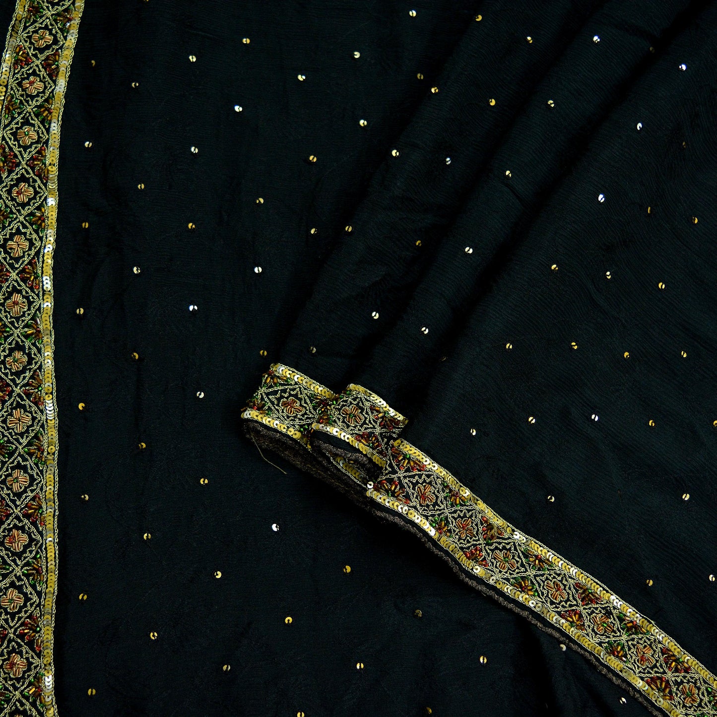 Indian Vintage Black Dupatta Pure silk Long Stole Hand Embroidered Scarves Floral Design Stole Veil Wrap Zari Zardozi