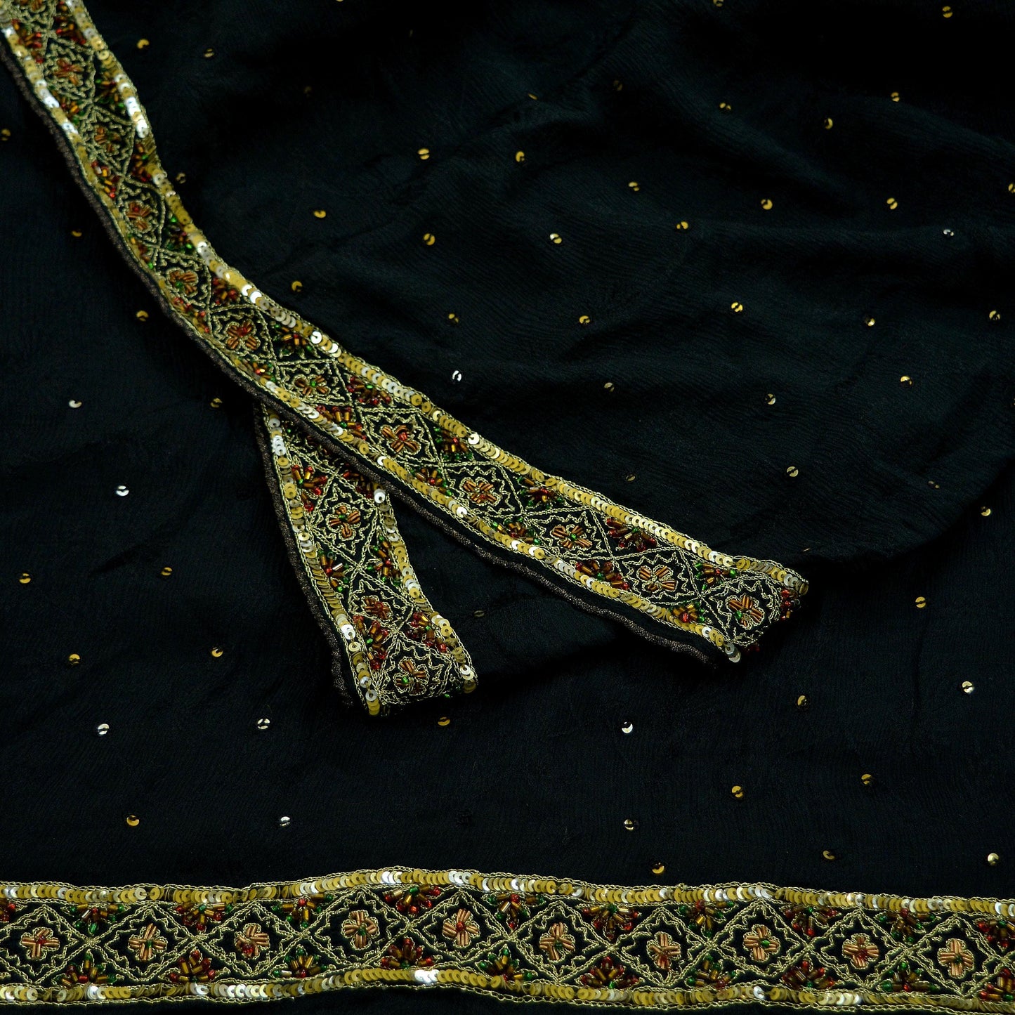 Indian Vintage Black Dupatta Pure silk Long Stole Hand Embroidered Scarves Floral Design Stole Veil Wrap Zari Zardozi