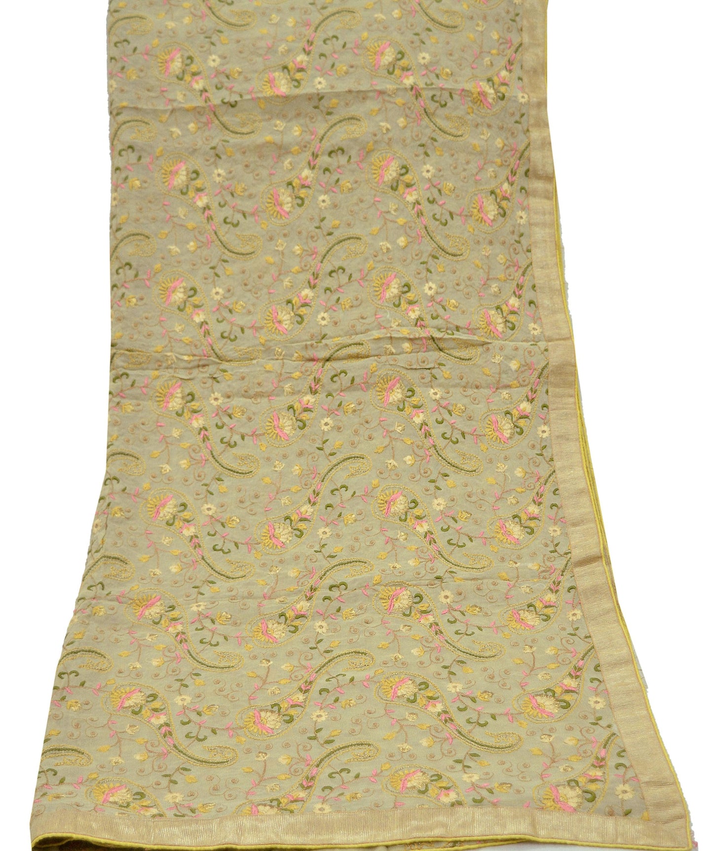 Indian Vintage Beige Dupatta Blend Georgette Long Stole Hand Embroidered Scarves Floral Design Stole Veil Wrap