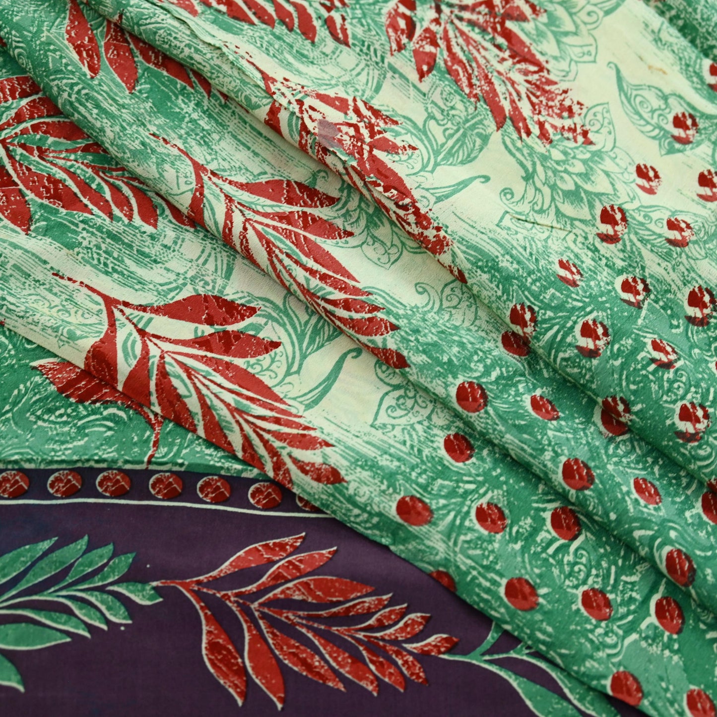 Indian Vintage Sari Green Pure Crepe Silk Printed Saree 5yard Sewing Floral Soft Craft Fabric Ethnic Wrap Dress Making Crafting Quilting