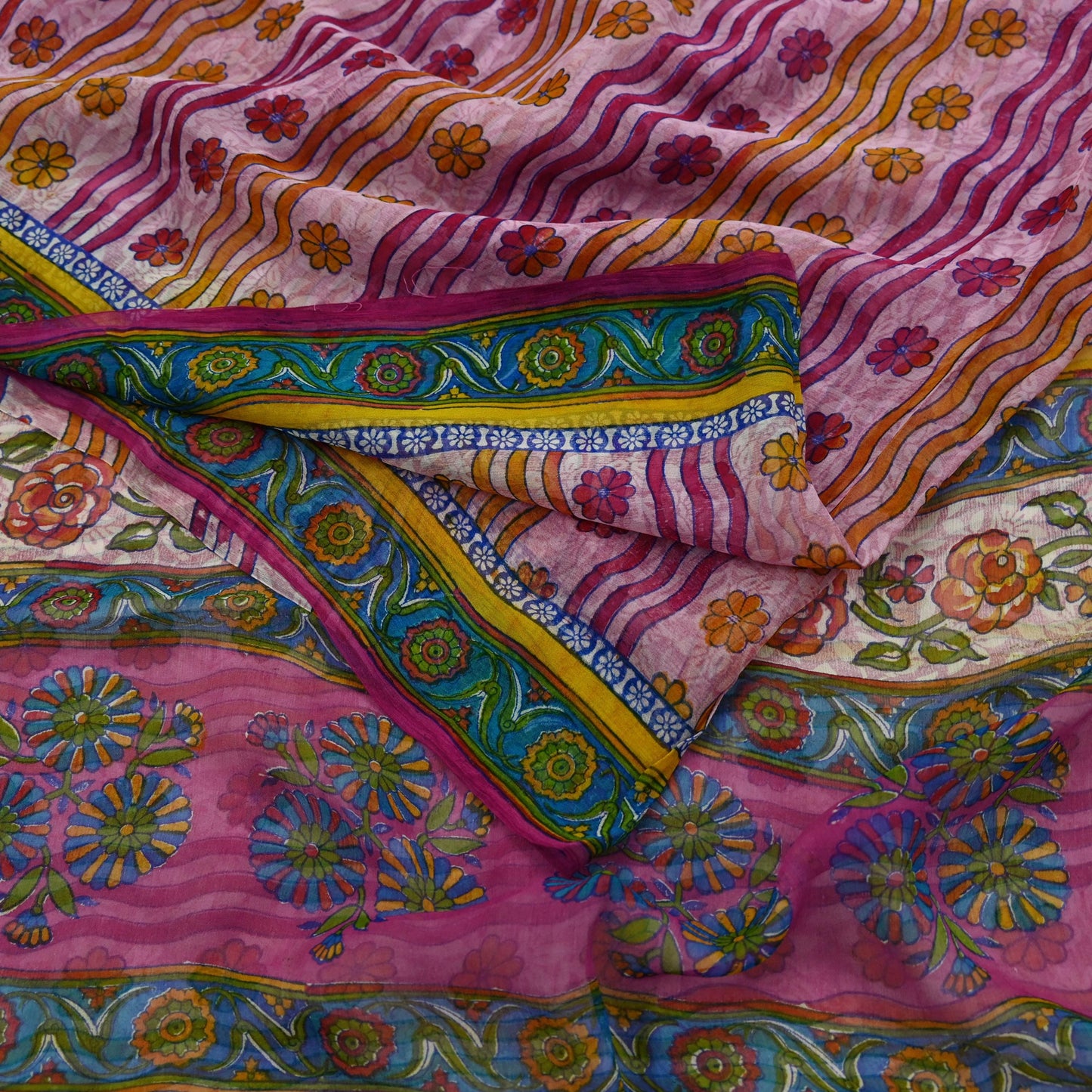 Indian Vintage Sari Pink Pure Georgette Silk Printed Saree Craft Fabric Sewing 6Yd Soft Light Dress Making Crafting Quilting Upcycle