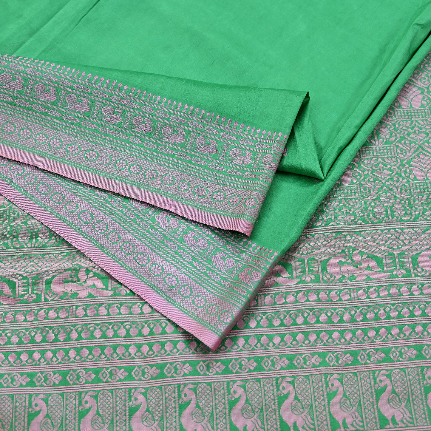 Indian Vintage Sari Green 100% Pure Silk Hand Woven Sarees Craft Fabric 5Yd Ethnic Sewing Dress making Crafting Quilting Upcycle