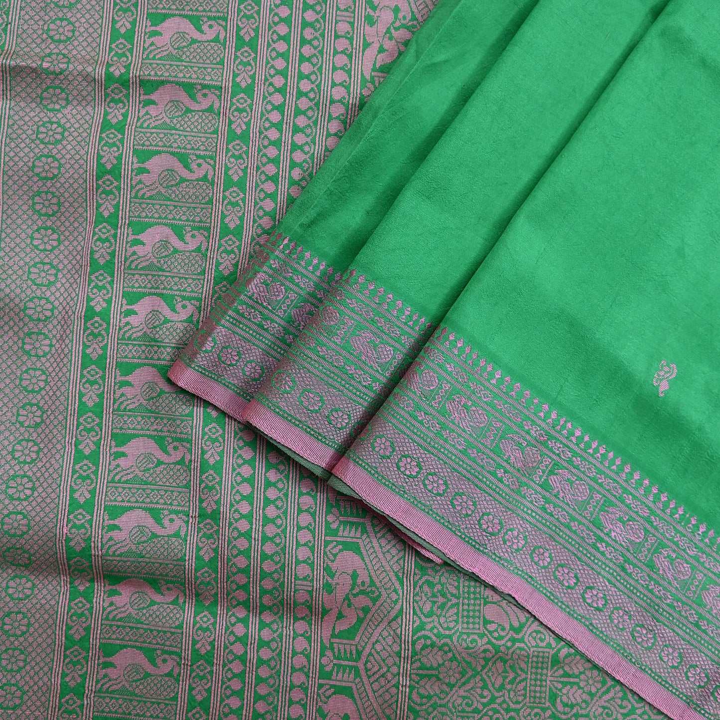Indian Vintage Sari Green 100% Pure Silk Hand Woven Sarees Craft Fabric 5Yd Ethnic Sewing Dress making Crafting Quilting Upcycle