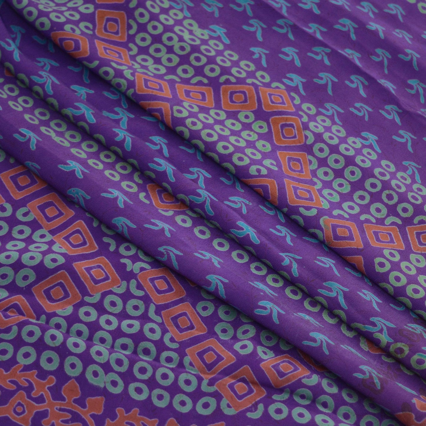 Indian Vintage Sari Purple Pure Crepe Silk Block Printed Saree 5yd Sewing Abstract Craft Fabric Wrap Dress Making Quilting Crafting