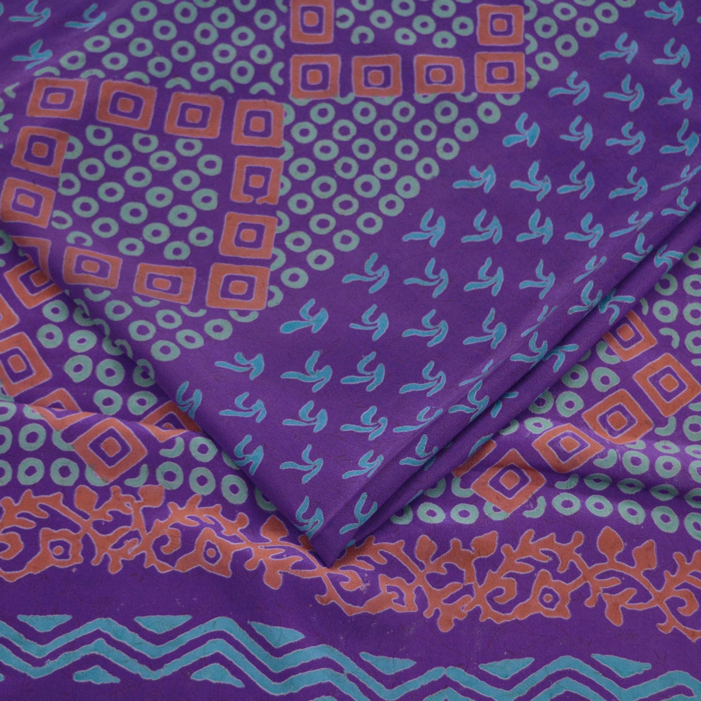 Indian Vintage Sari Purple Pure Crepe Silk Block Printed Saree 5yd Sewing Abstract Craft Fabric Wrap Dress Making Quilting Crafting