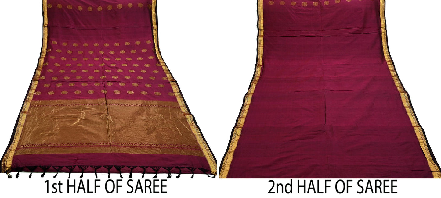 Vintage Heavy Sari Purple Hand Woven Kanjivaram Artificial Silk Sarees Zari 5Yd Floral Craft Fabric Dress making Crafting Quilting