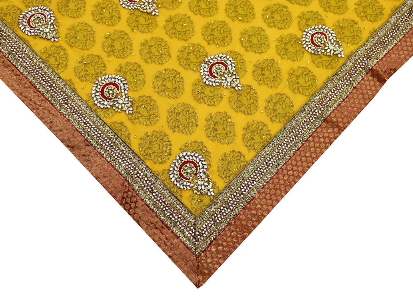 Indian Vintage Heavy Yellow Saree Georgette & Net Hand Beaded Sari Fabric 6Yd Sewing Soft Ethnic Wedding Sarees With Blouse