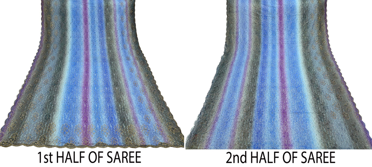 Indian Vintage Sari Multi Net/Mesh Hand Embroidered Sarees Ethnic Craft Fabric 5Yd Sewing Soft Wedding Sarees Dress making Crafting