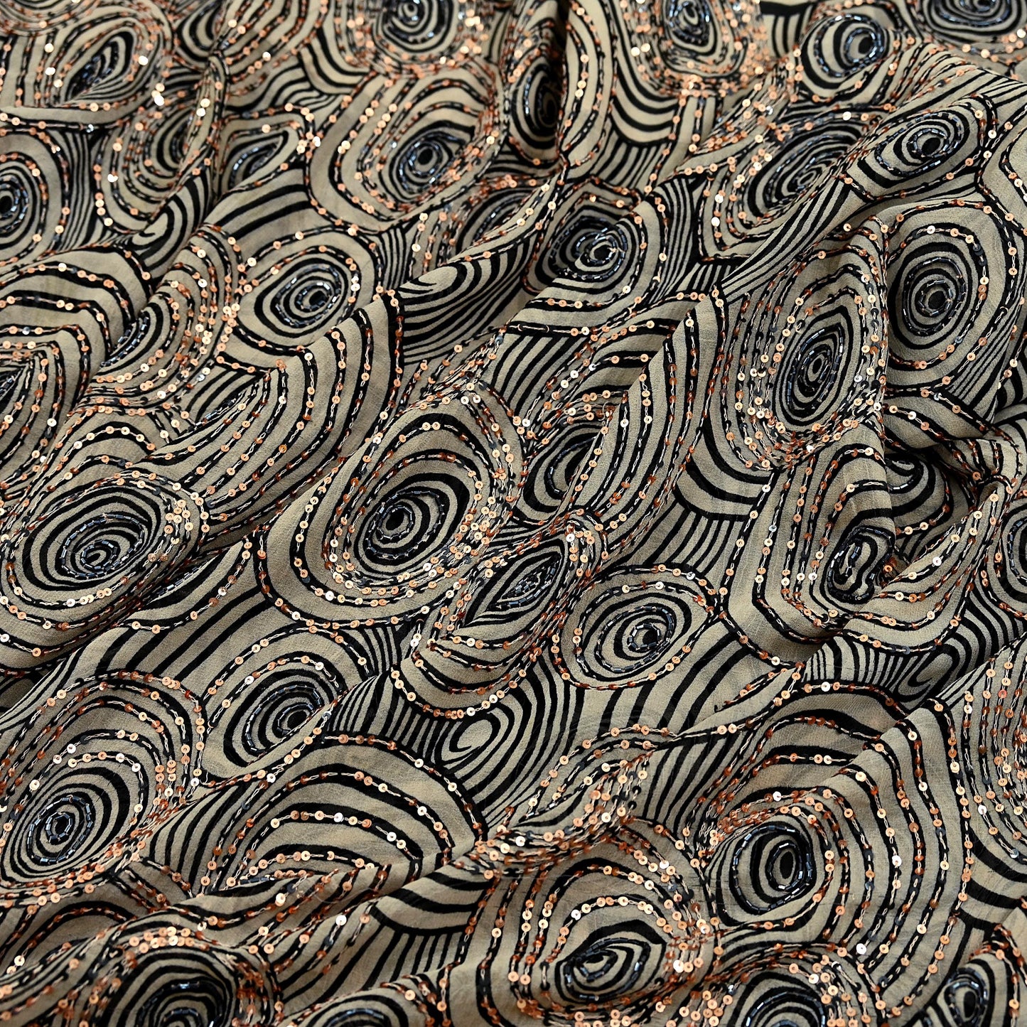 Indian Vintage Heavy Sari Beige Pure Georgette Silk Hand Beaded Sarees Craft Fabric 5Yd Sewing Soft Ethnic Wedding Sarees Dress making