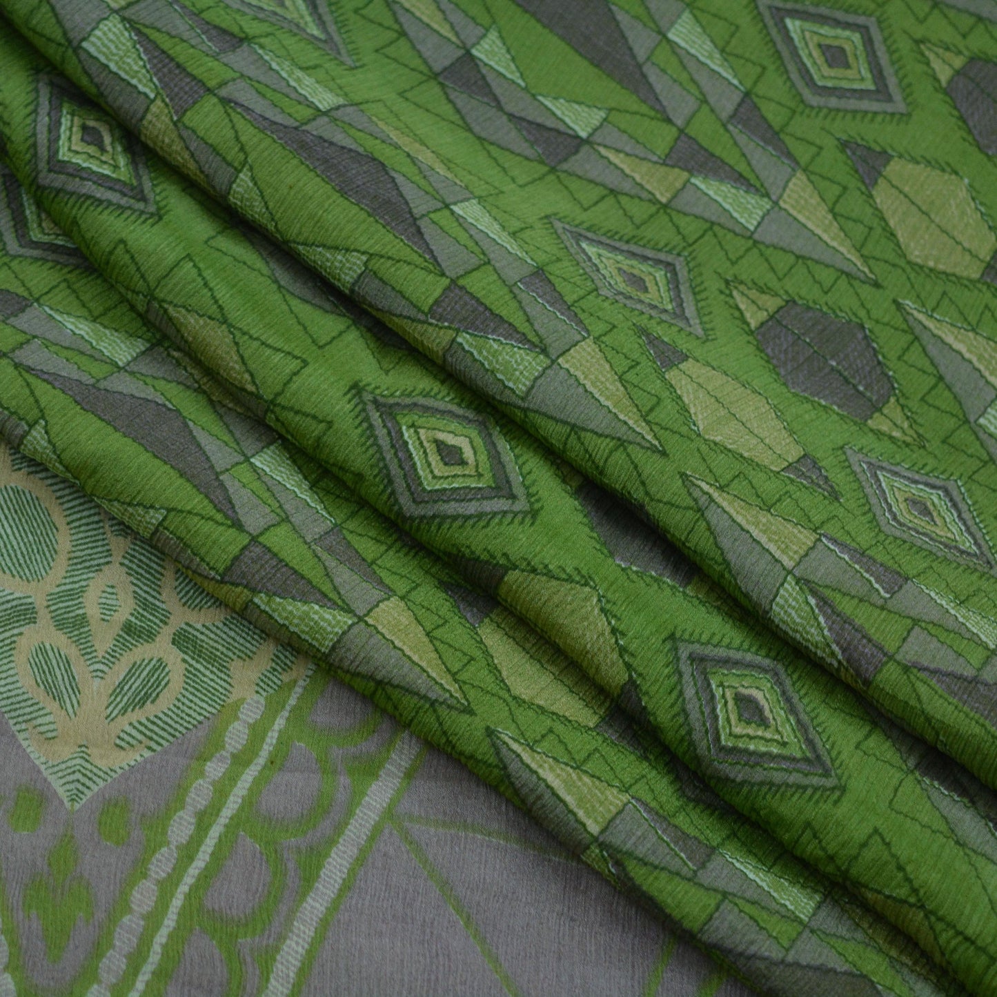 Indian Vintage Sari Green Pure Silk Printed Saree Fabric 5yd Sewing Craft Dress Making Soft Abstract Quilting Crafting Upcycle