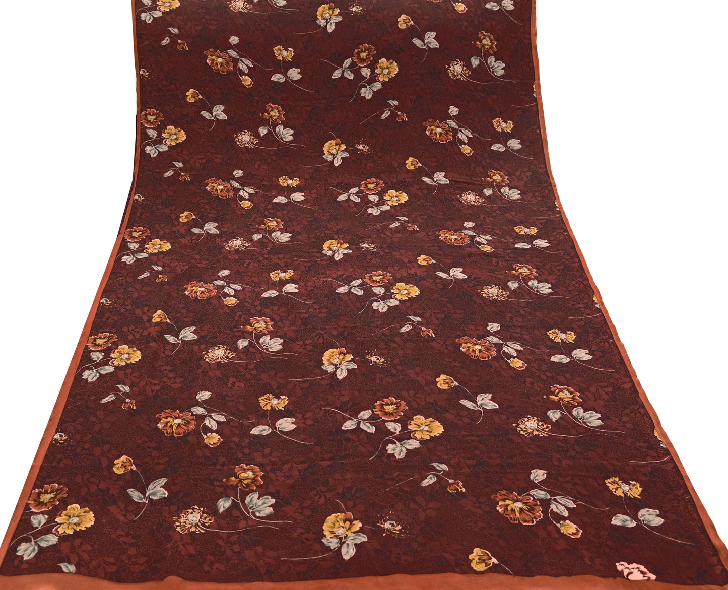 Indian Vintage Maroon Saree Pure Crepe Silk Printed Sari Craft Fabric 5yd Sewing Floral Soft Wrap Dress Making Crafting Quilting Upcycle