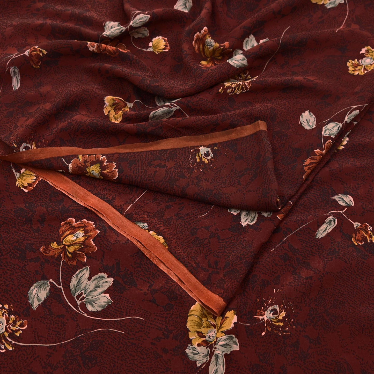 Indian Vintage Maroon Saree Pure Crepe Silk Printed Sari Craft Fabric 5yd Sewing Floral Soft Wrap Dress Making Crafting Quilting Upcycle