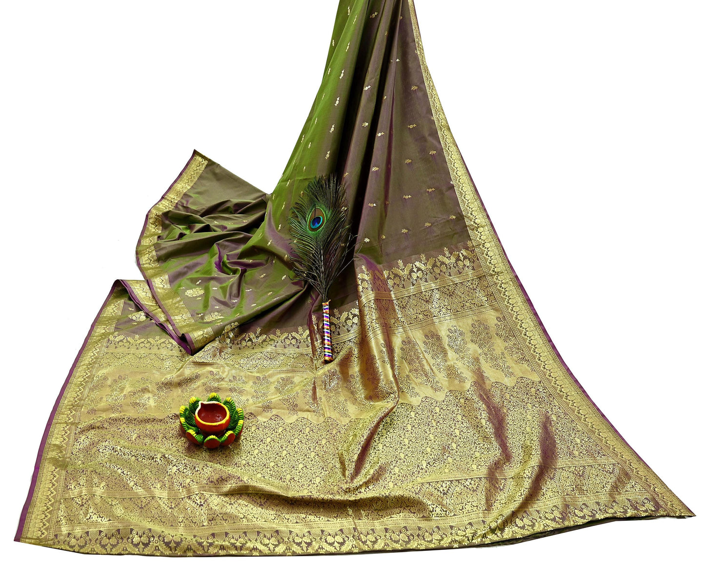 Indian Vintage Sari Green & Purple Artificial Silk Hand Woven Sarees 5yd Ethnic Elephants Craft Fabric Sewing Sarees Dress making Crafting
