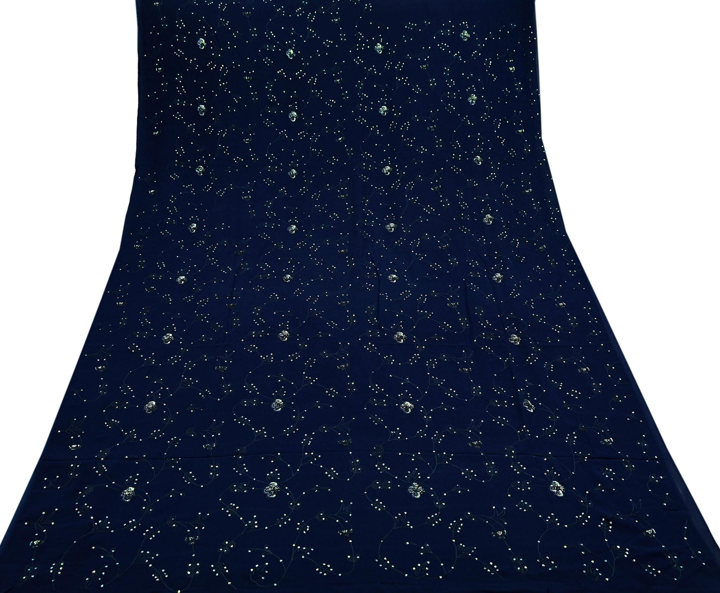 Indian Vintage Heavy Sari Blue Pure Georgette Silk Hand Beaded Sarees Craft Fabric 5Yd Sewing Soft Ethnic Wedding Sarees Dress making