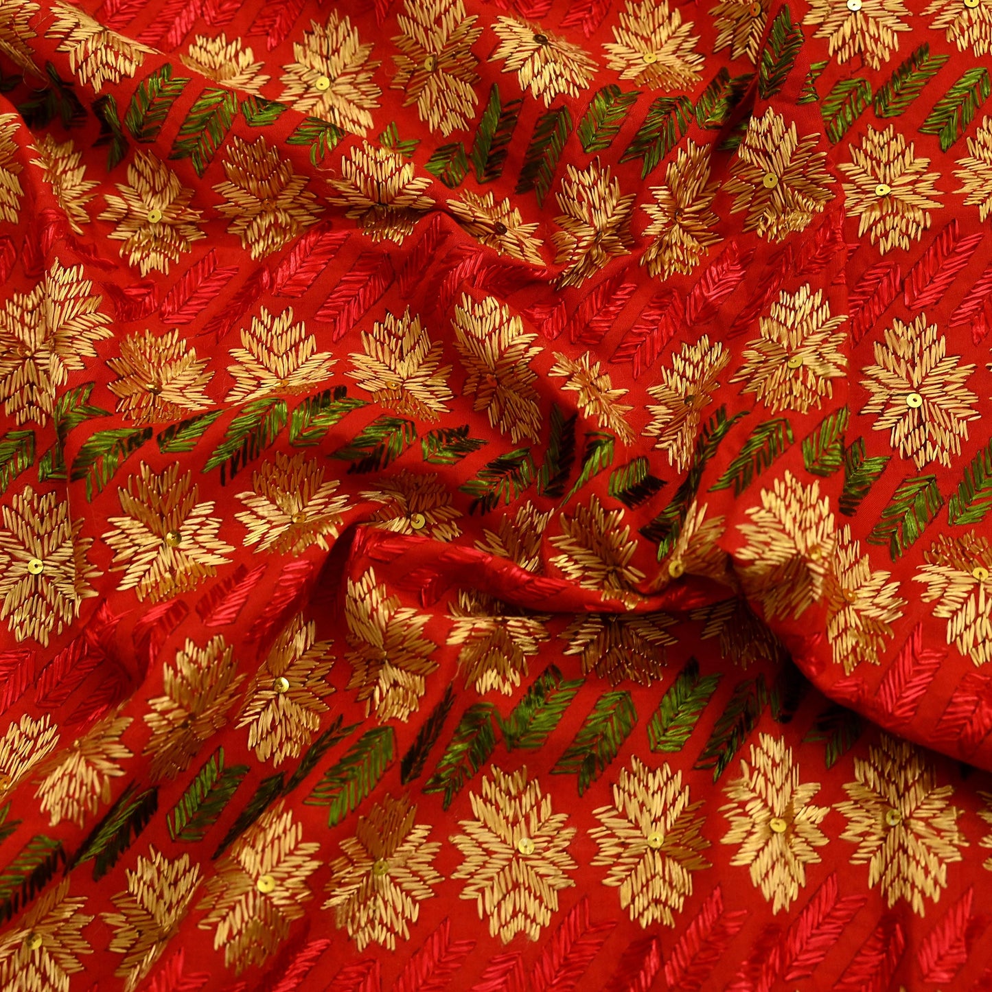 Indian Vintage Red Heavy Wedding Dupatta Long Stole Pure Cotton Hand Embroidered Bagh Phulkari Stole Scarves
