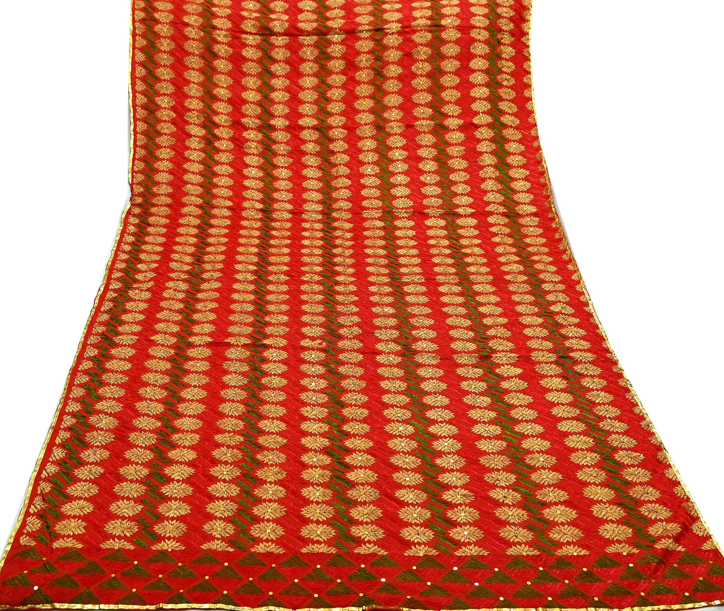 Indian Vintage Red Heavy Wedding Dupatta Long Stole Pure Cotton Hand Embroidered Bagh Phulkari Stole Scarves