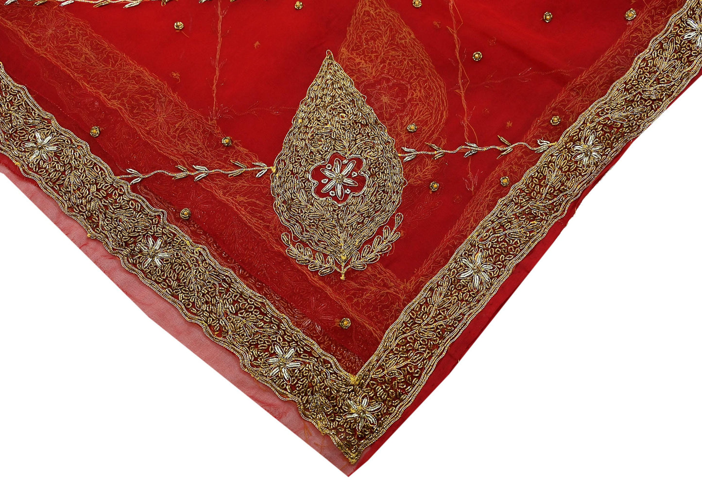 Indian Vintage Bridal Heavy Red Dupatta American Georgette Long Stole Hand Embroidered Scarves Zari Zardozi Bollywood Wedding Veil Hijab