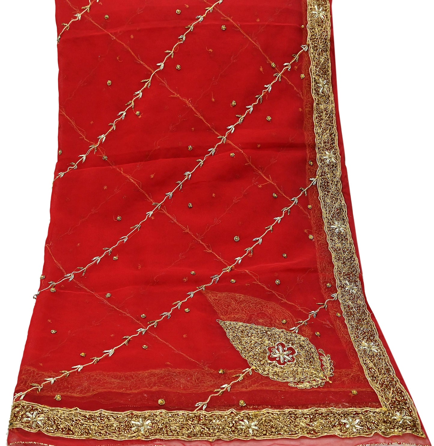 Indian Vintage Bridal Heavy Red Dupatta American Georgette Long Stole Hand Embroidered Scarves Zari Zardozi Bollywood Wedding Veil Hijab