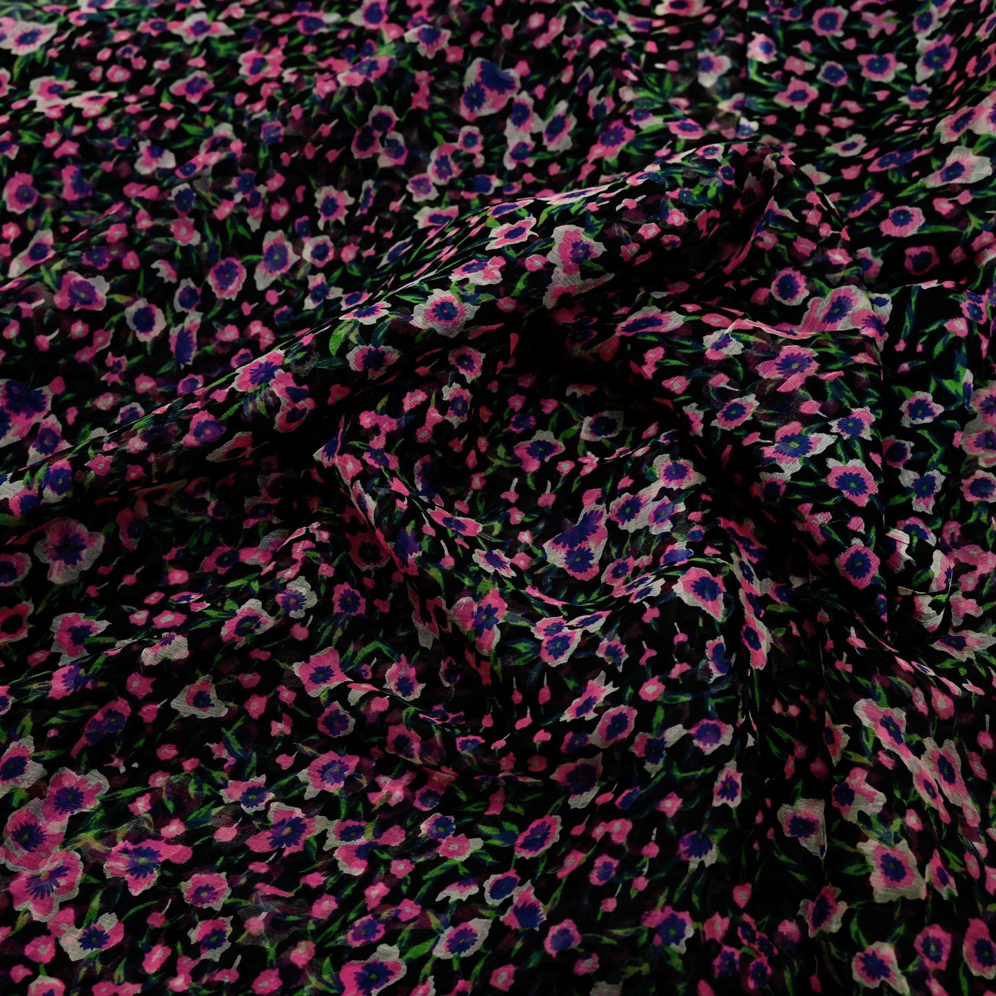 Women Vintage Sari Black Pure Chiffon Silk Printed Saree Craft Fabric Sewing 5Yd Soft Light Sari Dress Making Quilting Crafting Upcycle