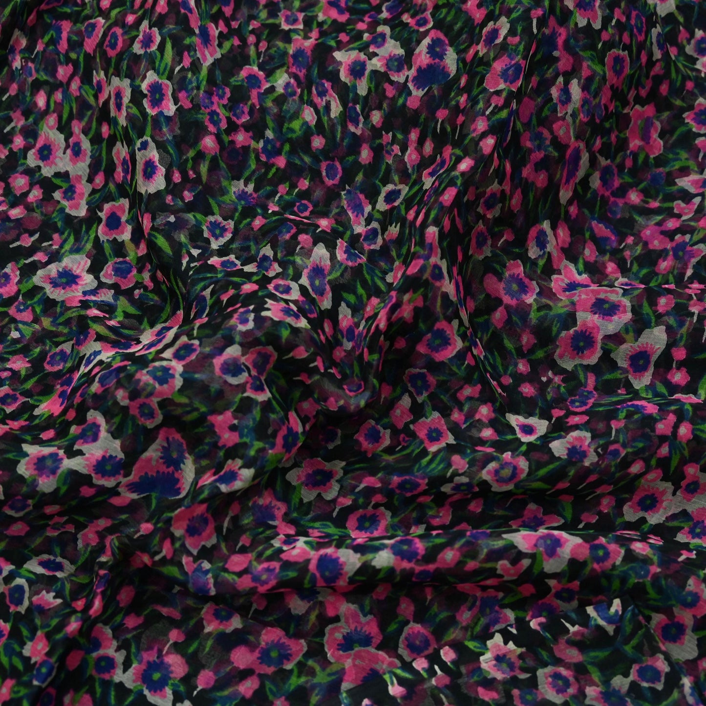 Women Vintage Sari Black Pure Chiffon Silk Printed Saree Craft Fabric Sewing 5Yd Soft Light Sari Dress Making Quilting Crafting Upcycle