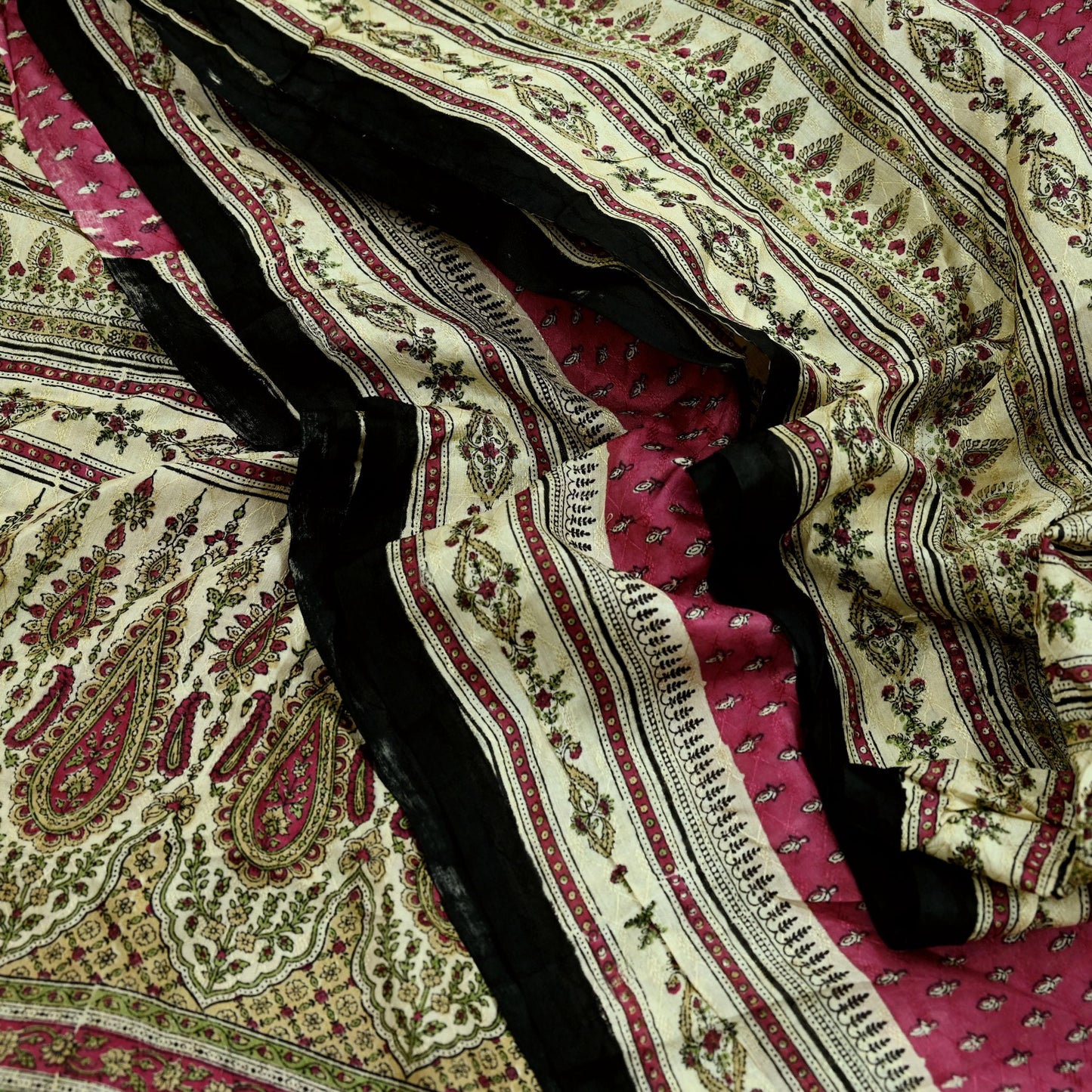 Indian Vintage Sari Ivory & Pink Pure Silk Printed Saree 5yd Sewing Craft Fabric Dress Making Soft Wrap Crafting Quilting Upcycle