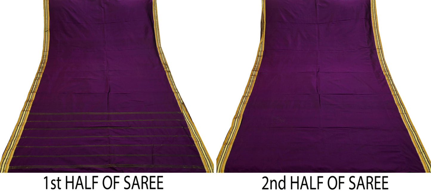 Vintage Sari Purple 100% South Silk Hand Woven Work Sarees Craft Fabric Floral 5Yd Ethnic Soft Zari Dress making Crafting Quilting
