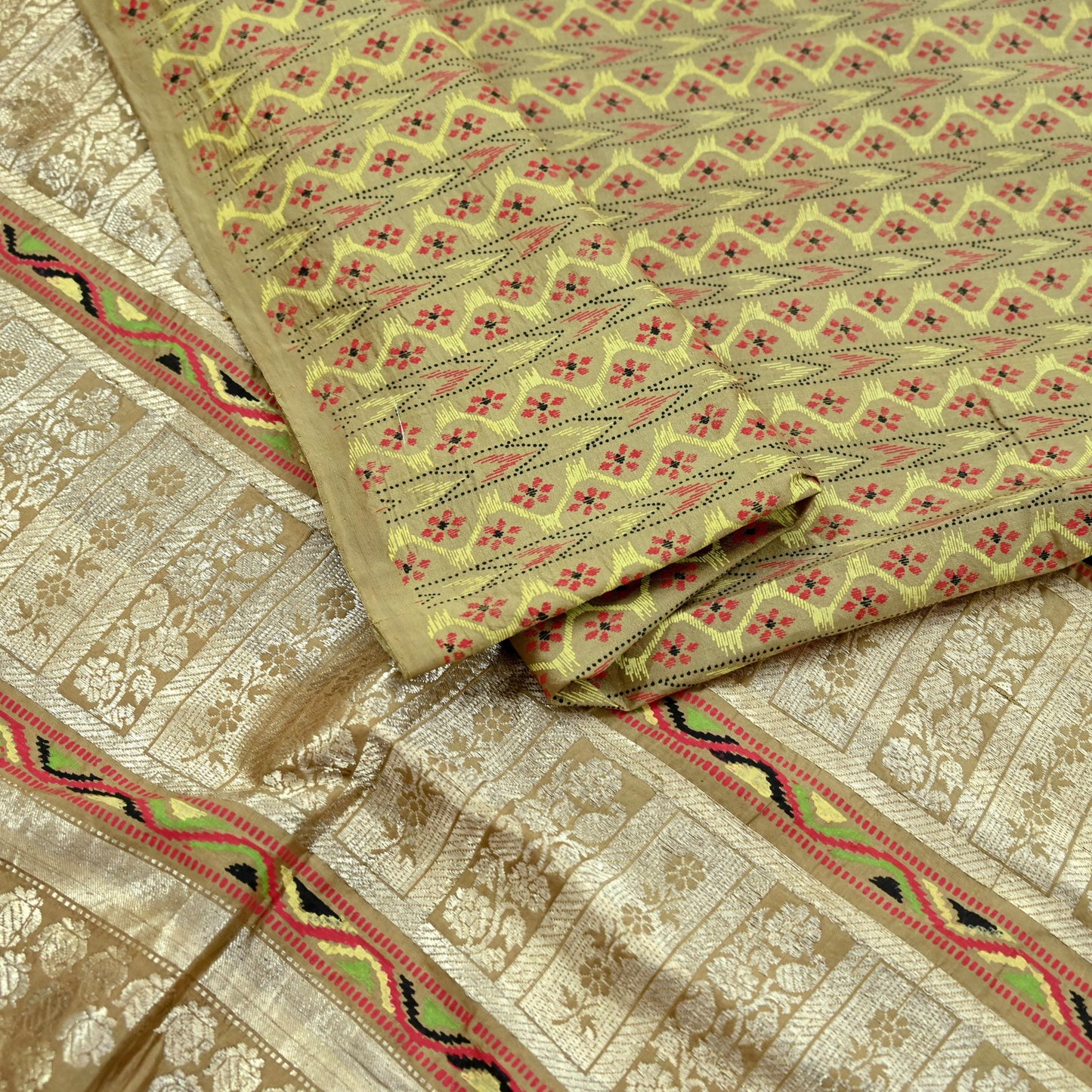 Indian Vintage Sari Green Mysore Silk Woven Sarees Craft Fabric 5Yd Ethnic South silk Dress Making Crafting Upcycle Quilting Zari Border