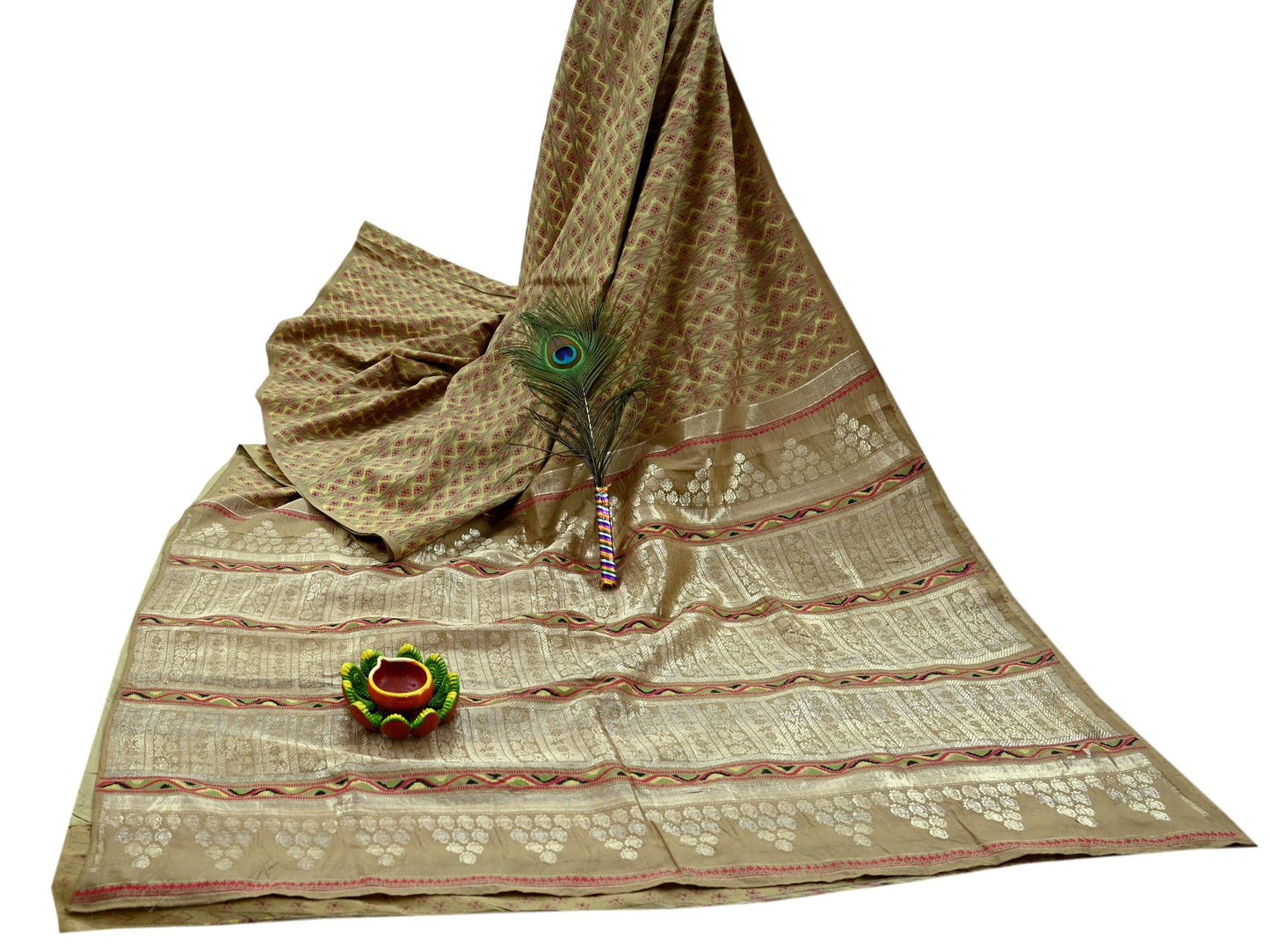 Indian Vintage Sari Green Mysore Silk Woven Sarees Craft Fabric 5Yd Ethnic South silk Dress Making Crafting Upcycle Quilting Zari Border