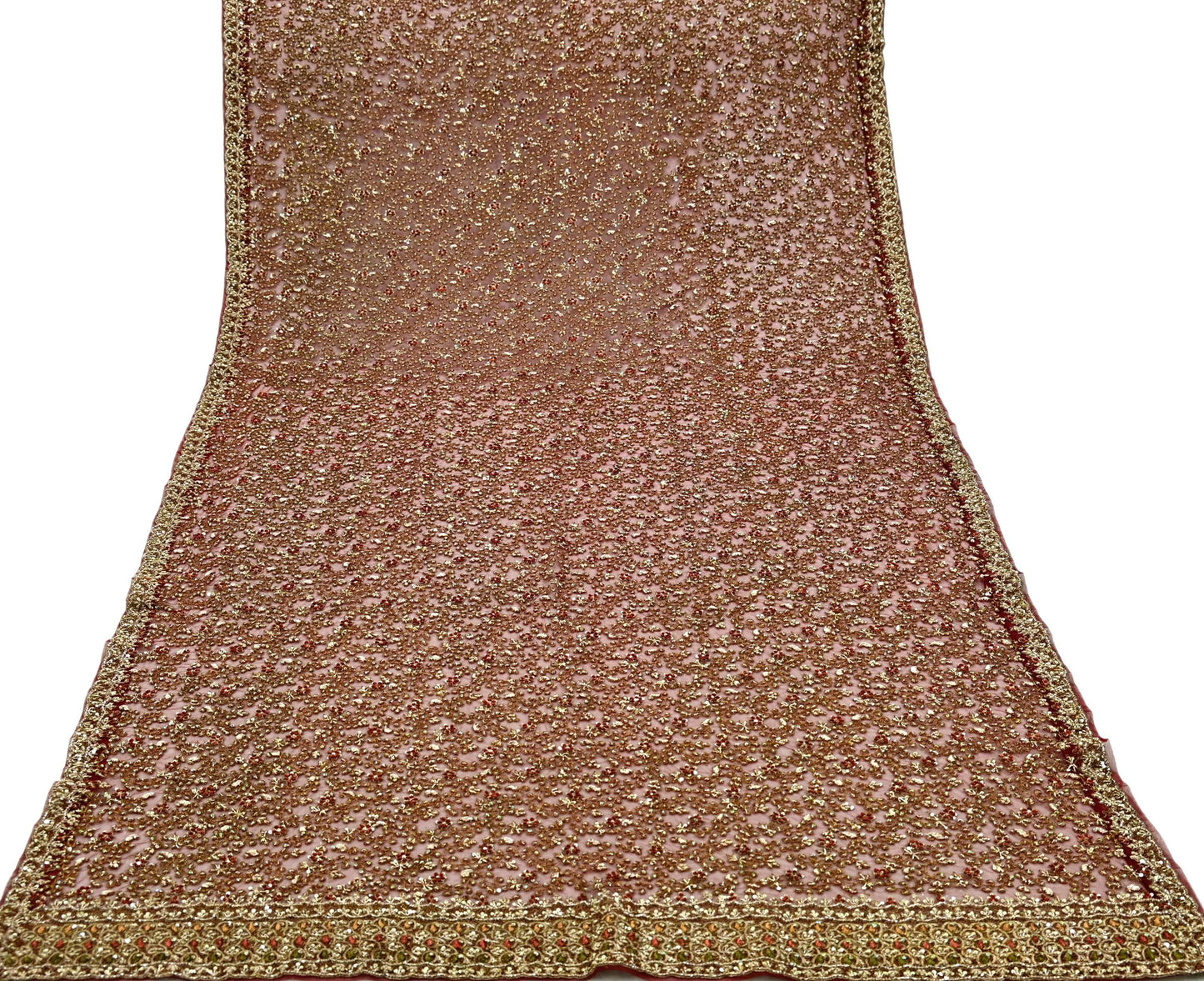 Indian Vintage Heavy Wedding Maroon Dupatta Net Mesh Long Stole Hand Embroidered Scarves Golden Zardozi Zari Sequins Dridal Veil Hijab