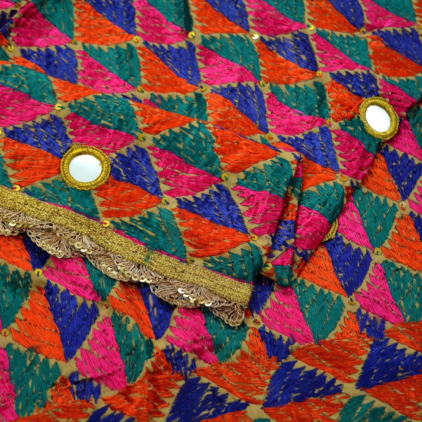 Indian Vintage Beige Heavy Wedding Dupatta Long Stole Pure cotton Hand Embroidered Bagh Phulkari Stole Scarves Mirror Sequins