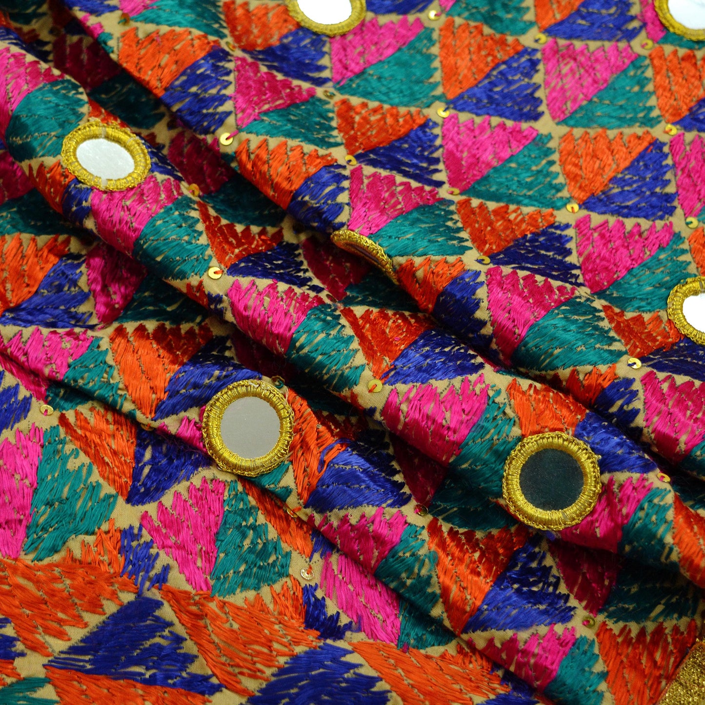 Indian Vintage Beige Heavy Wedding Dupatta Long Stole Pure cotton Hand Embroidered Bagh Phulkari Stole Scarves Mirror Sequins