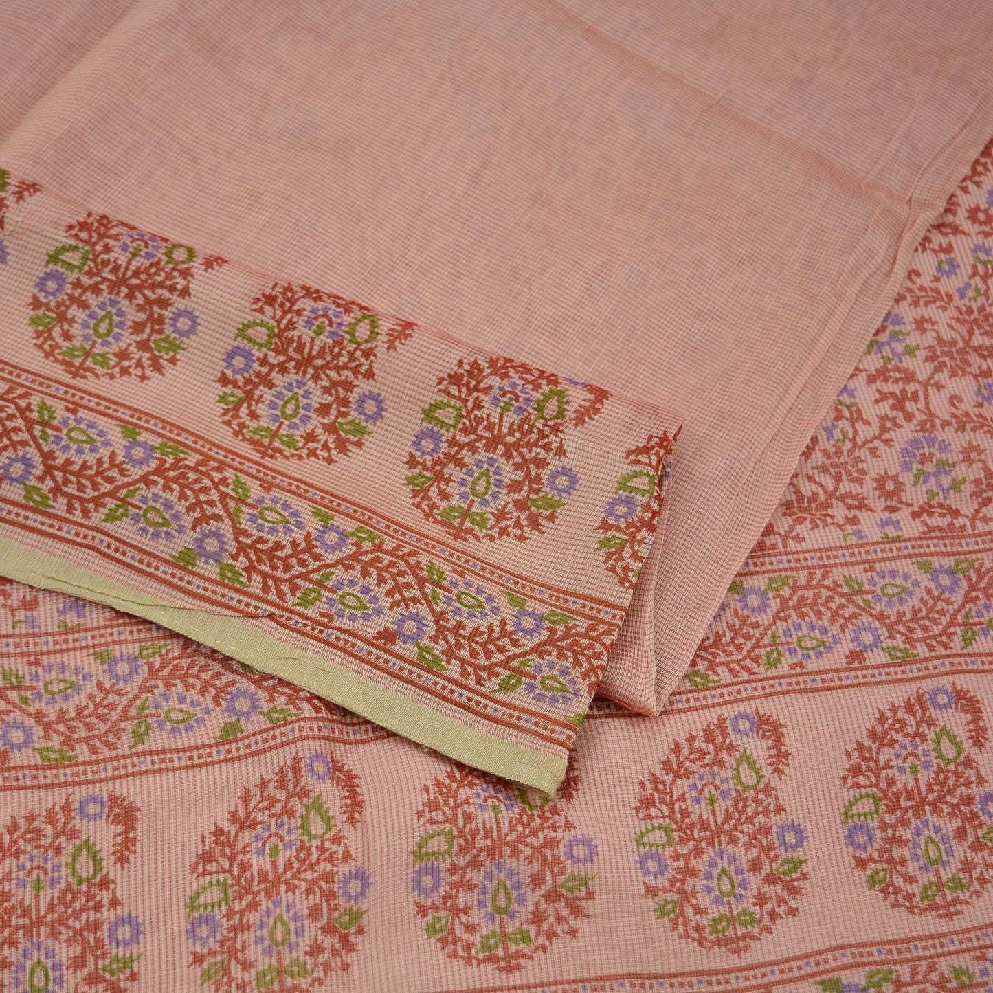 Indian Vintage Peach Saree 100% Pure Silk Printed Sari Craft Fabric Soft 5yd Sewing Dress Making Soft Floral Crafting Quilting Upcycle