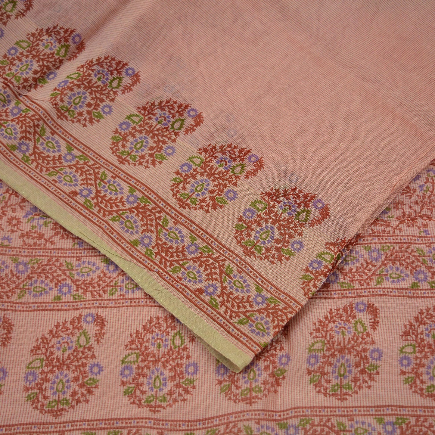 Indian Vintage Peach Saree 100% Pure Silk Printed Sari Craft Fabric Soft 5yd Sewing Dress Making Soft Floral Crafting Quilting Upcycle