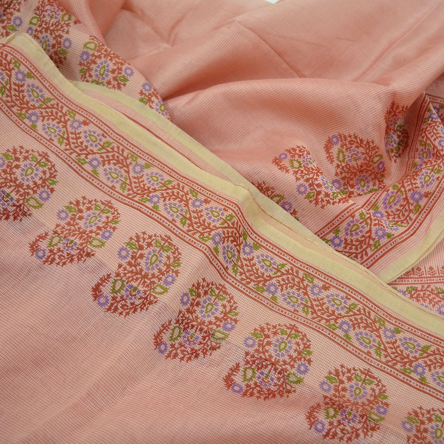 Indian Vintage Peach Saree 100% Pure Silk Printed Sari Craft Fabric Soft 5yd Sewing Dress Making Soft Floral Crafting Quilting Upcycle