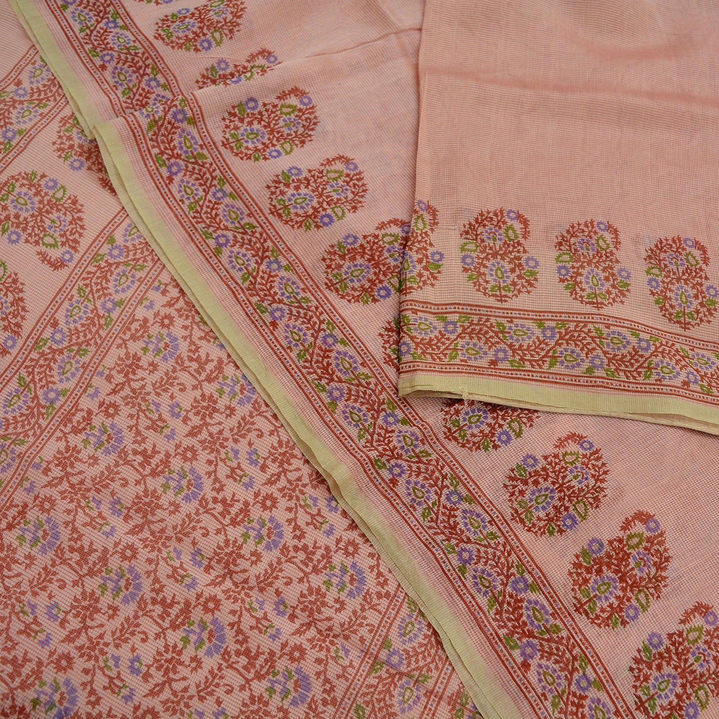 Indian Vintage Peach Saree 100% Pure Silk Printed Sari Craft Fabric Soft 5yd Sewing Dress Making Soft Floral Crafting Quilting Upcycle