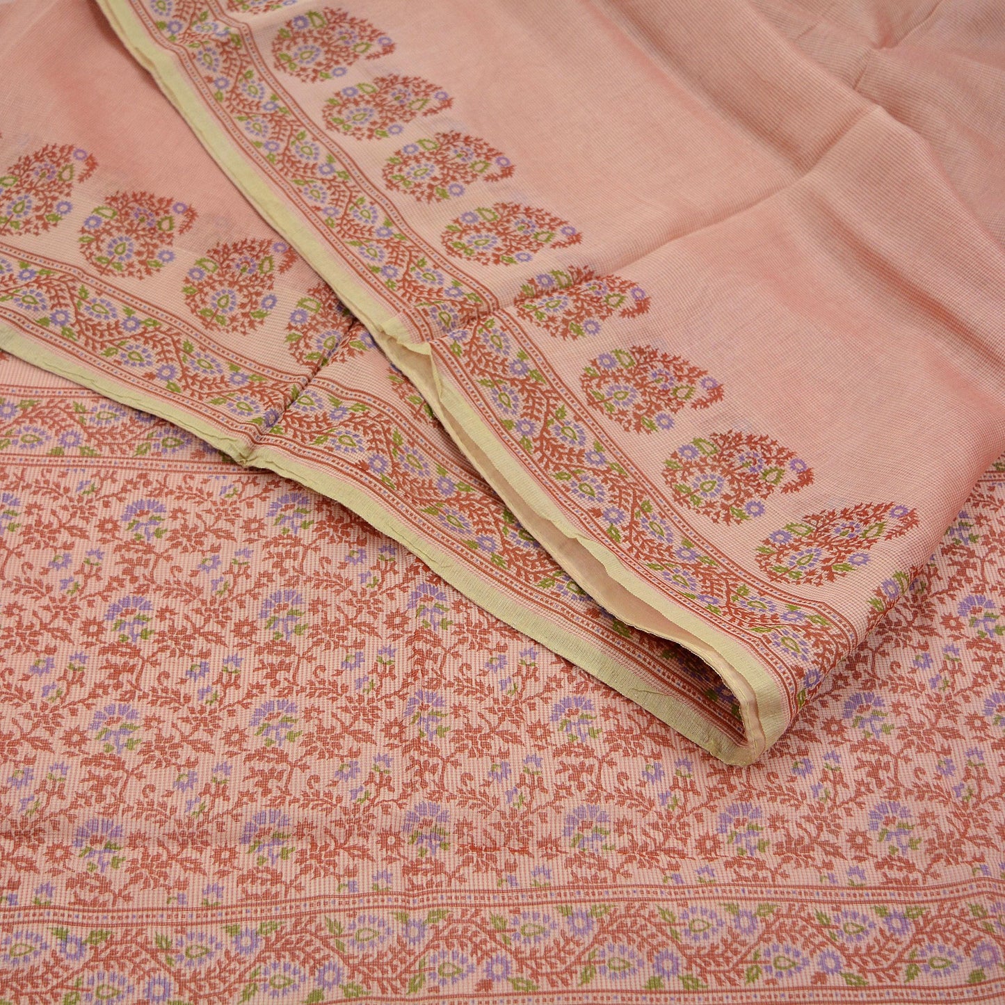 Indian Vintage Peach Saree 100% Pure Silk Printed Sari Craft Fabric Soft 5yd Sewing Dress Making Soft Floral Crafting Quilting Upcycle