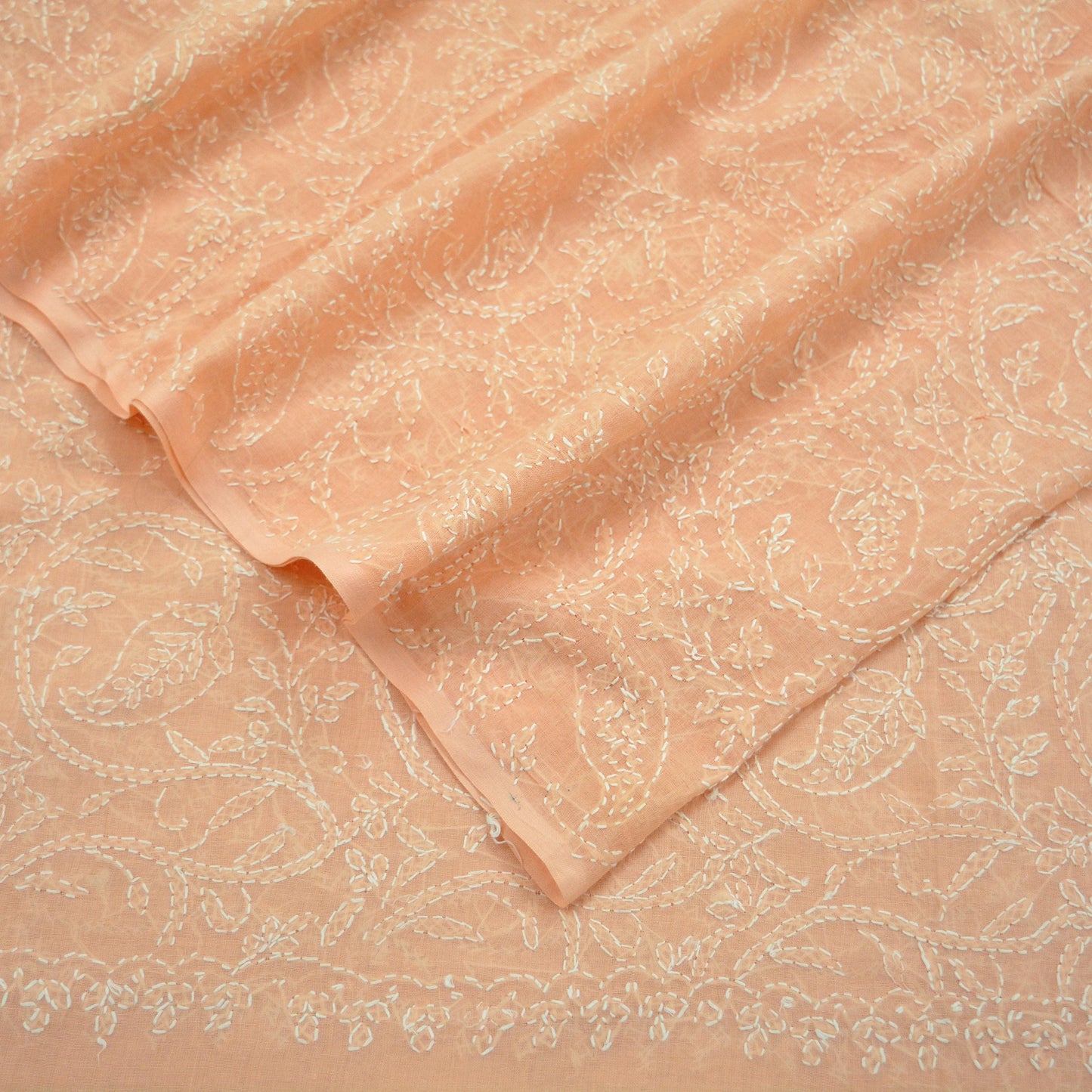 Indian Vintage Peach Dupatta Long Stole Pure Cotton Handmade Chikankari Scarves Veil Scarf Wrap Hippie Boho Soft