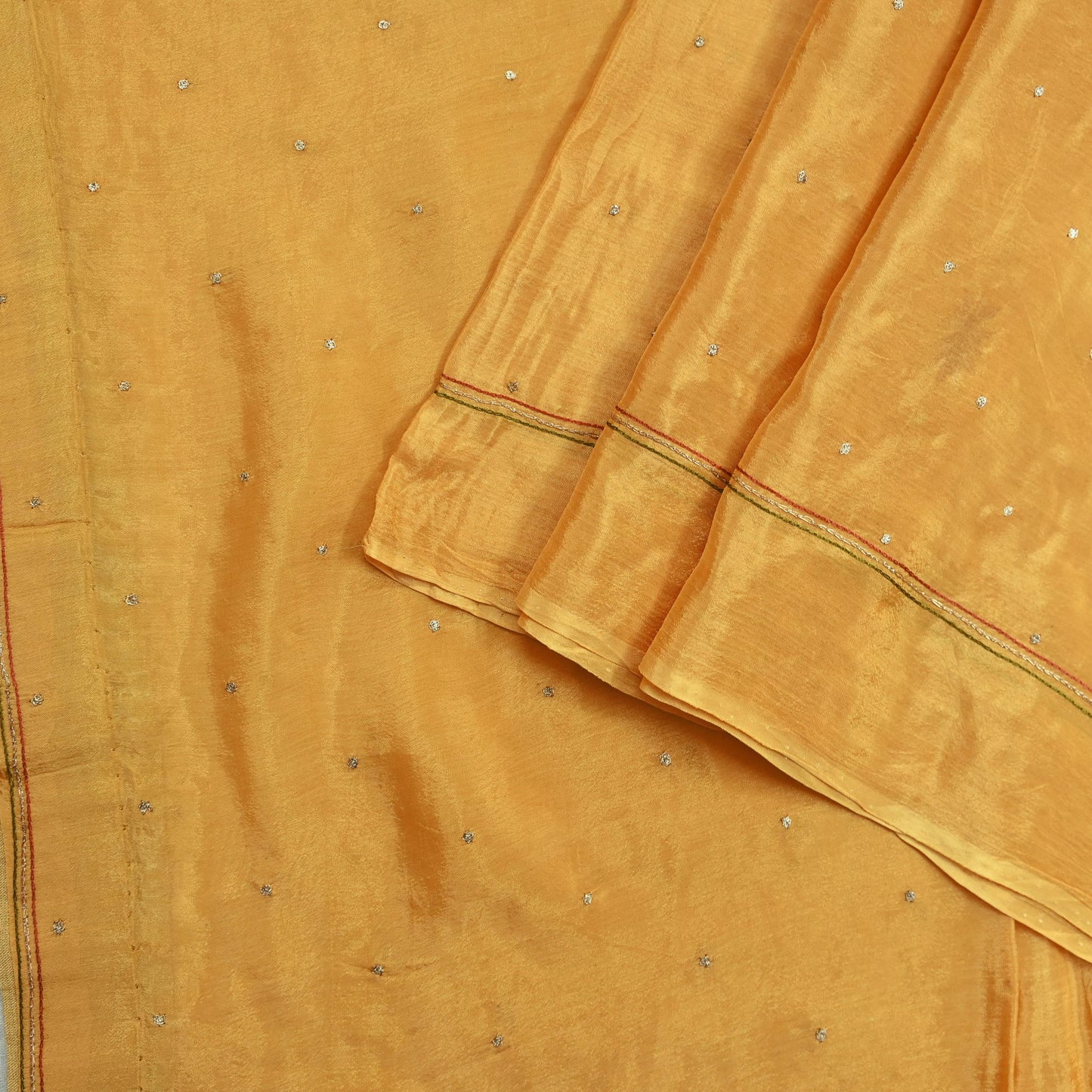 Indian Vintage Saffron Dupatta Long Stole Pure Silk Hand Embroidered Scarves Veil Scarf Wrap Hippie Boho Zardozi/ Dabka