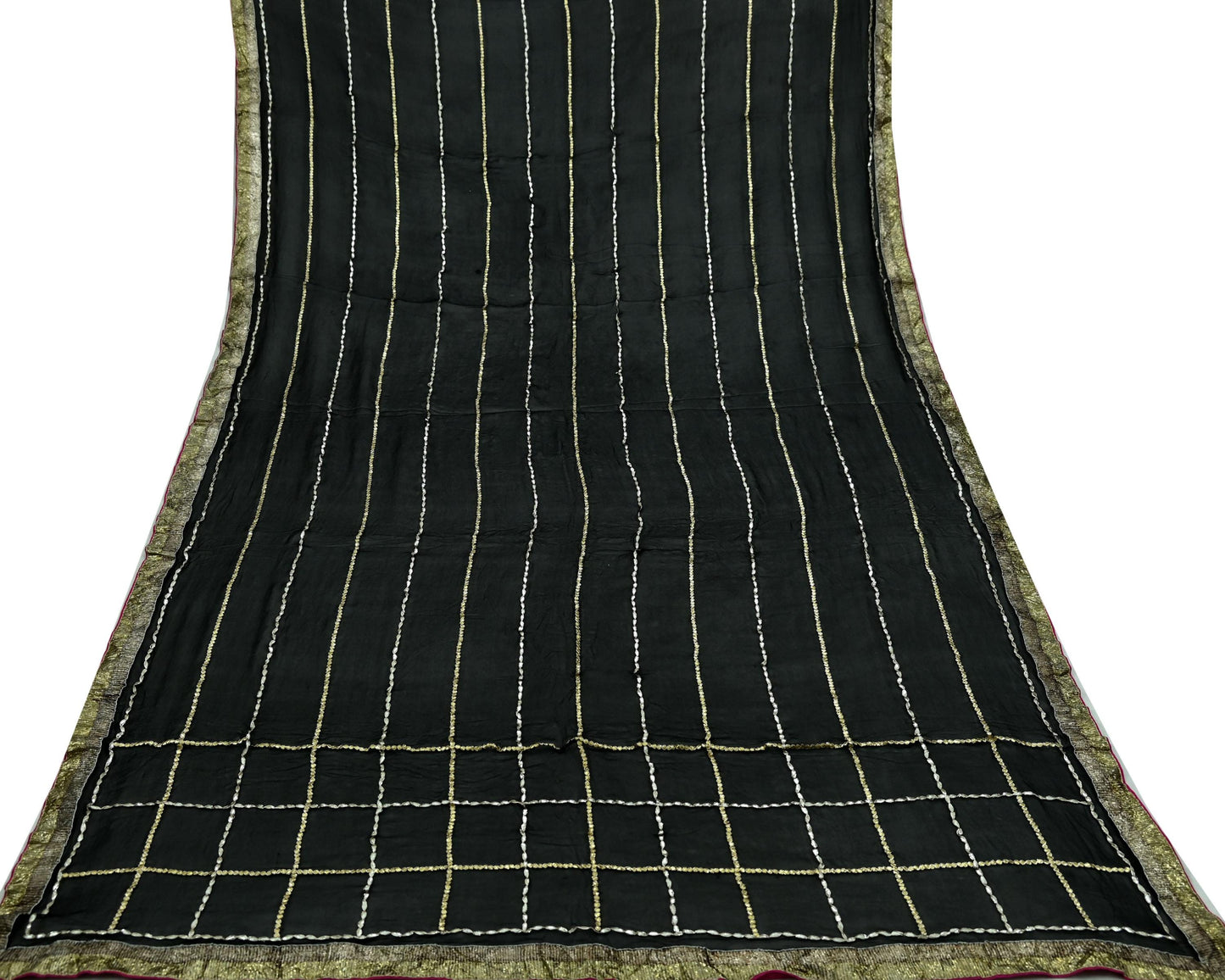 Indian Vintage Black Dupatta Pure Georgette silk Long Stole Hand Embroidered Gota Patti Scarves Stole Veil Wrap Sequins