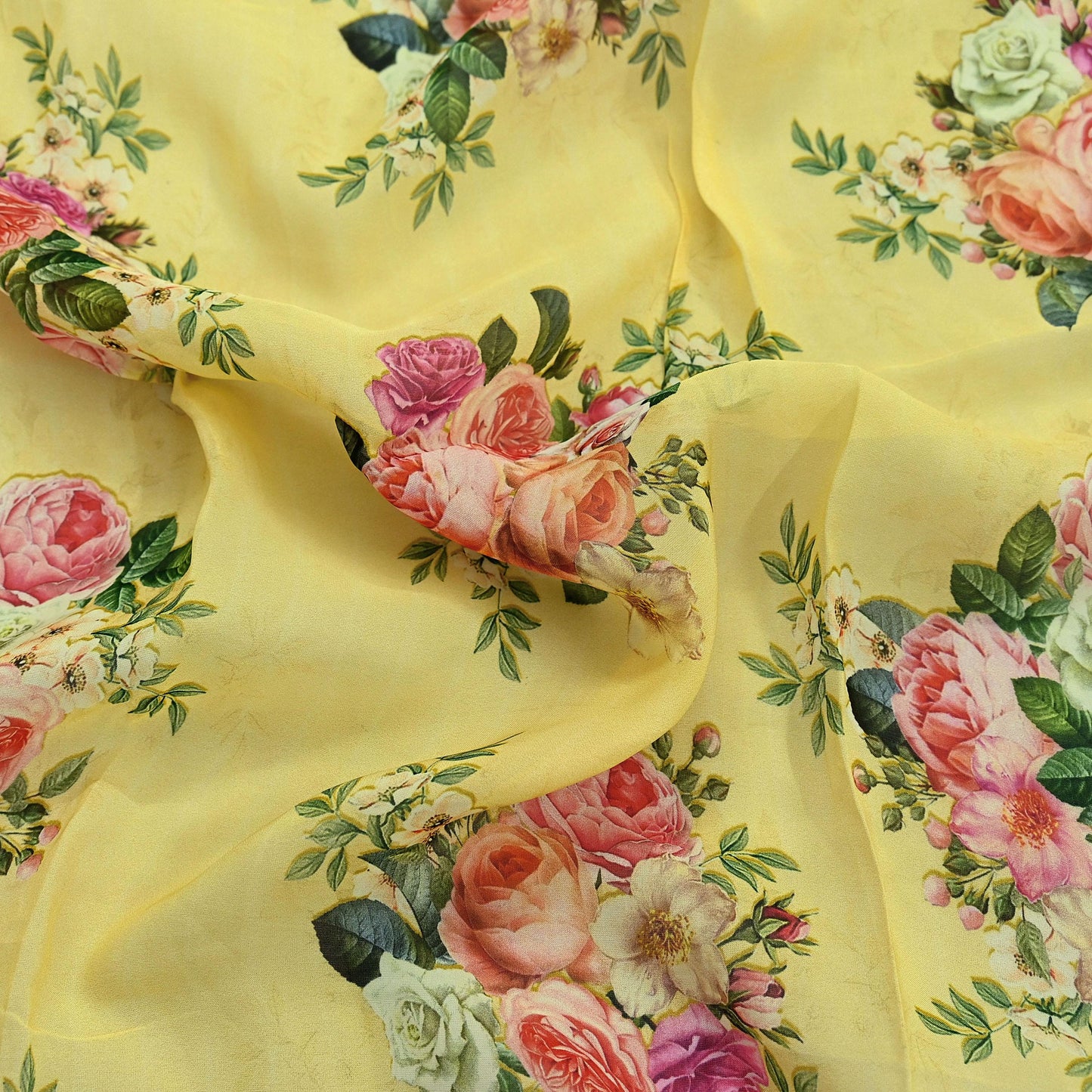 Women Indian Vintage Yellow Dupatta Long Stole Georgette Hand Embroidered Digital Printed Dupatta Veil Scarves soft Boho Wrap Dressmaking